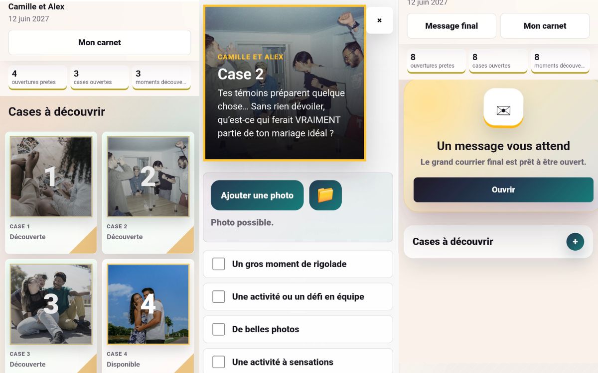 Aperçu du calendrier digital mariage sur smartphone