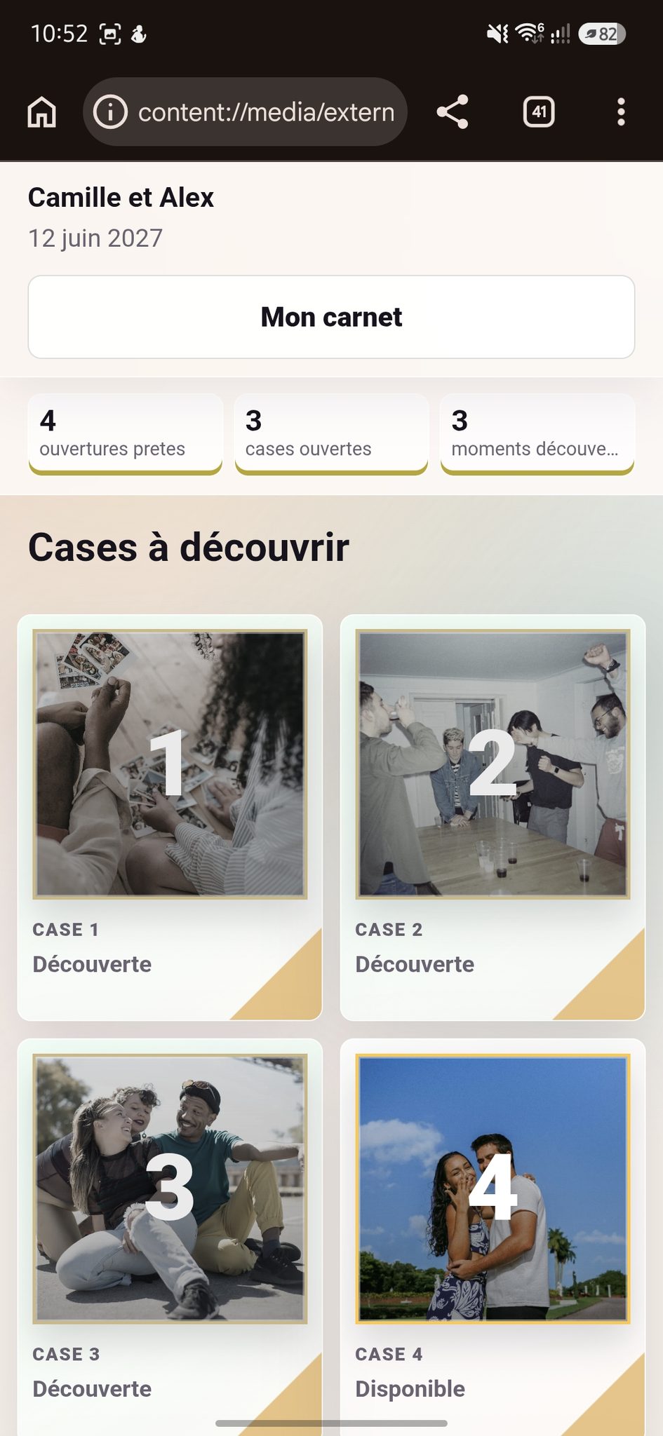 Classement dans un calendrier digital mariage