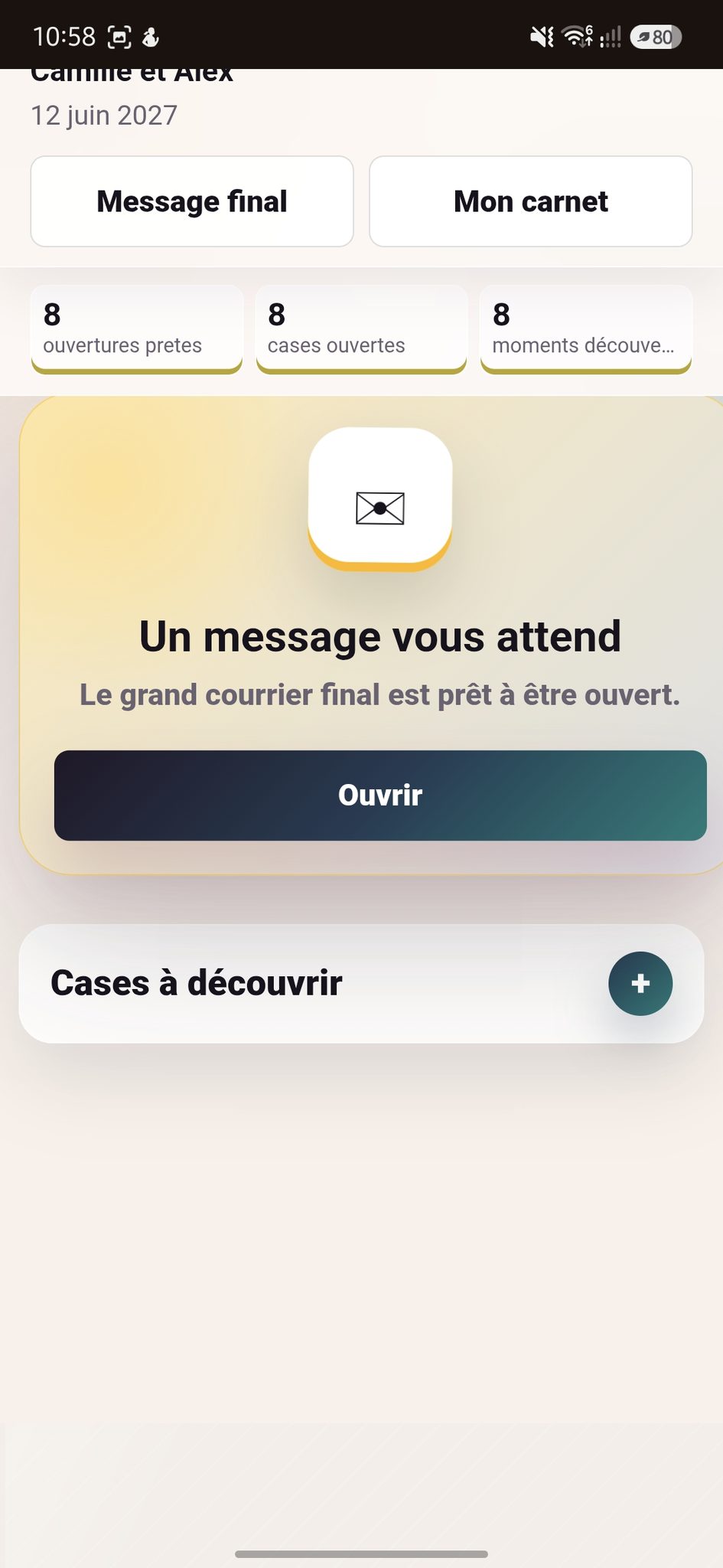 Message final d'un calendrier digital mariage