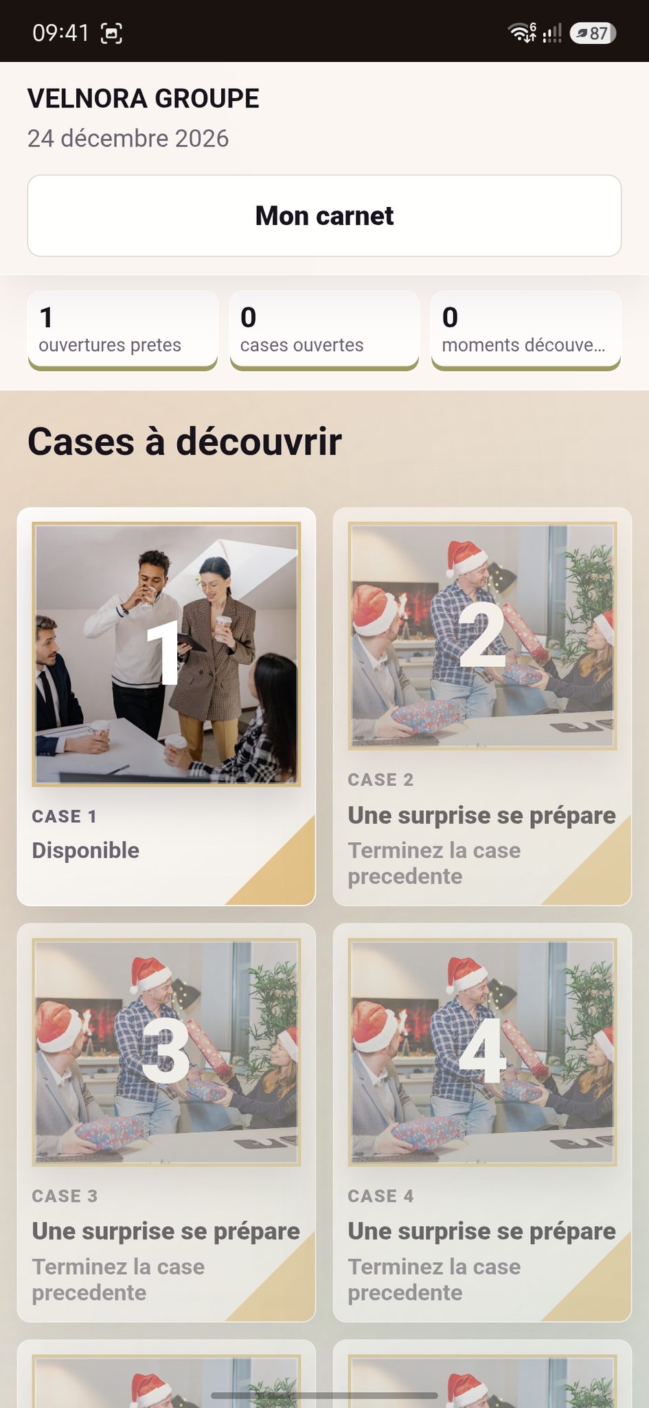 Grille des cases du calendrier digital Noël