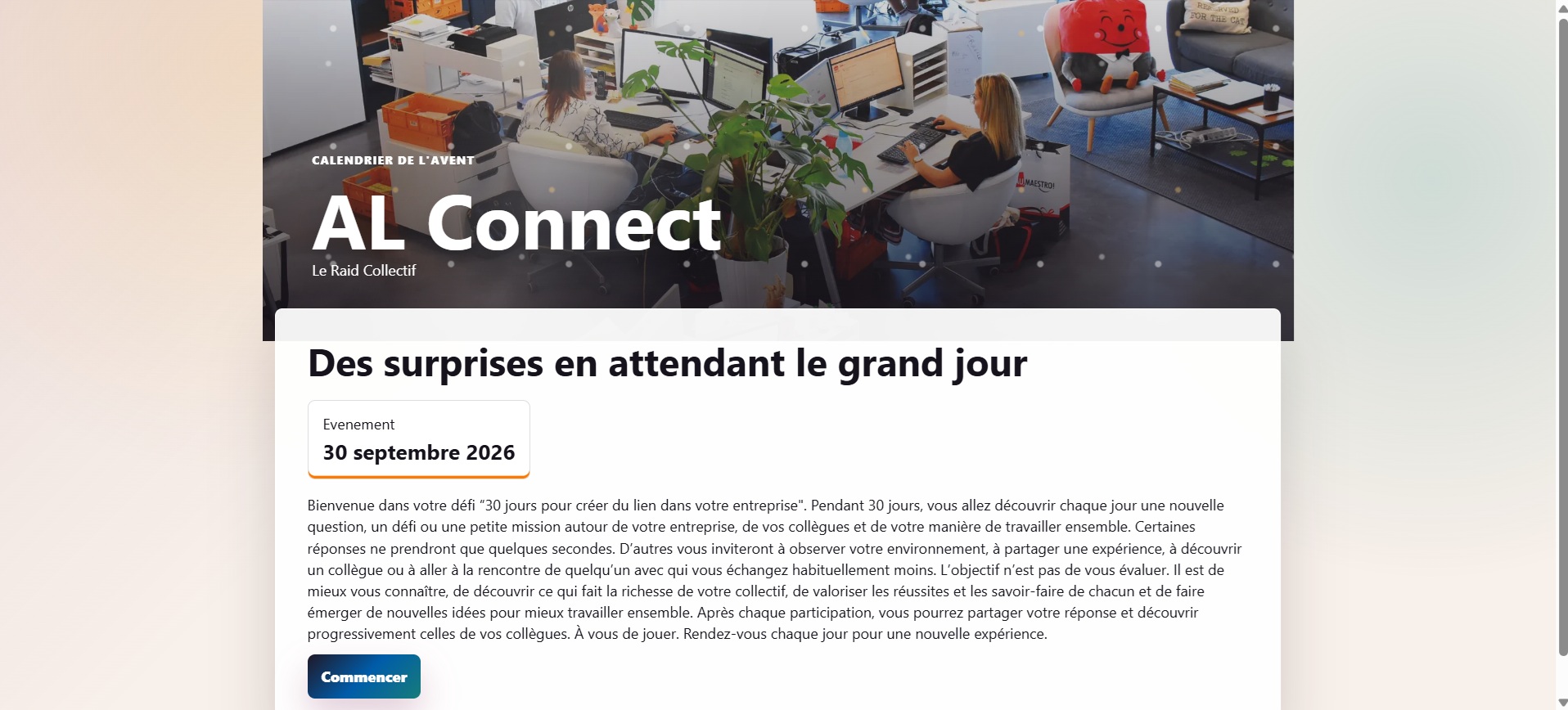 Exemple de calendrier de l'avent digital personnalisé AL Connect sur ordinateur