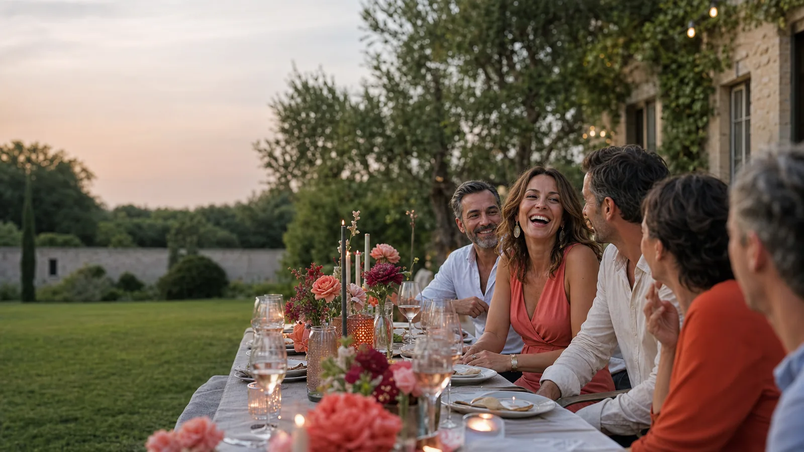 Dîner d'anniversaire convivial dans un jardin