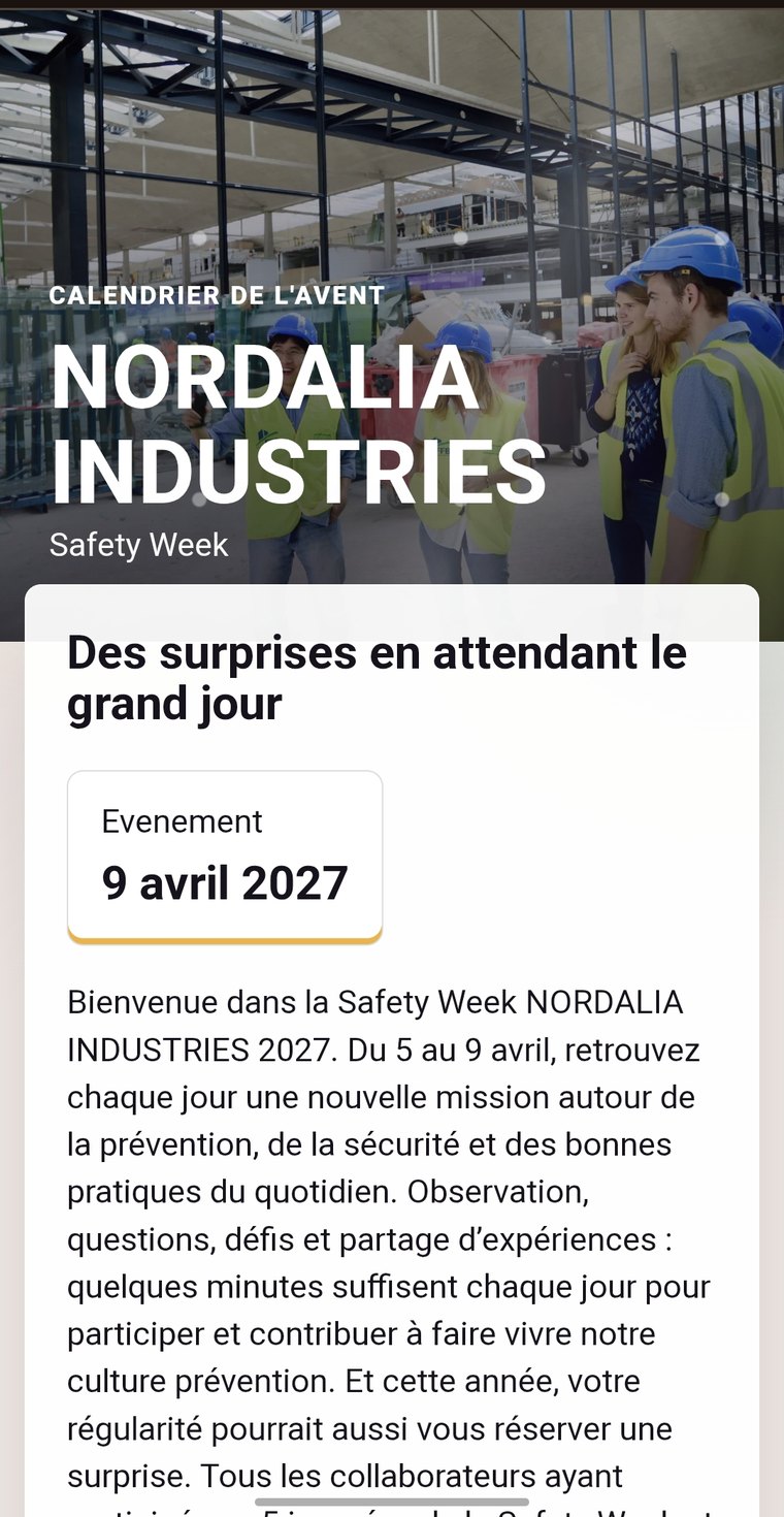 Accueil smartphone d'un calendrier Safety Week digital