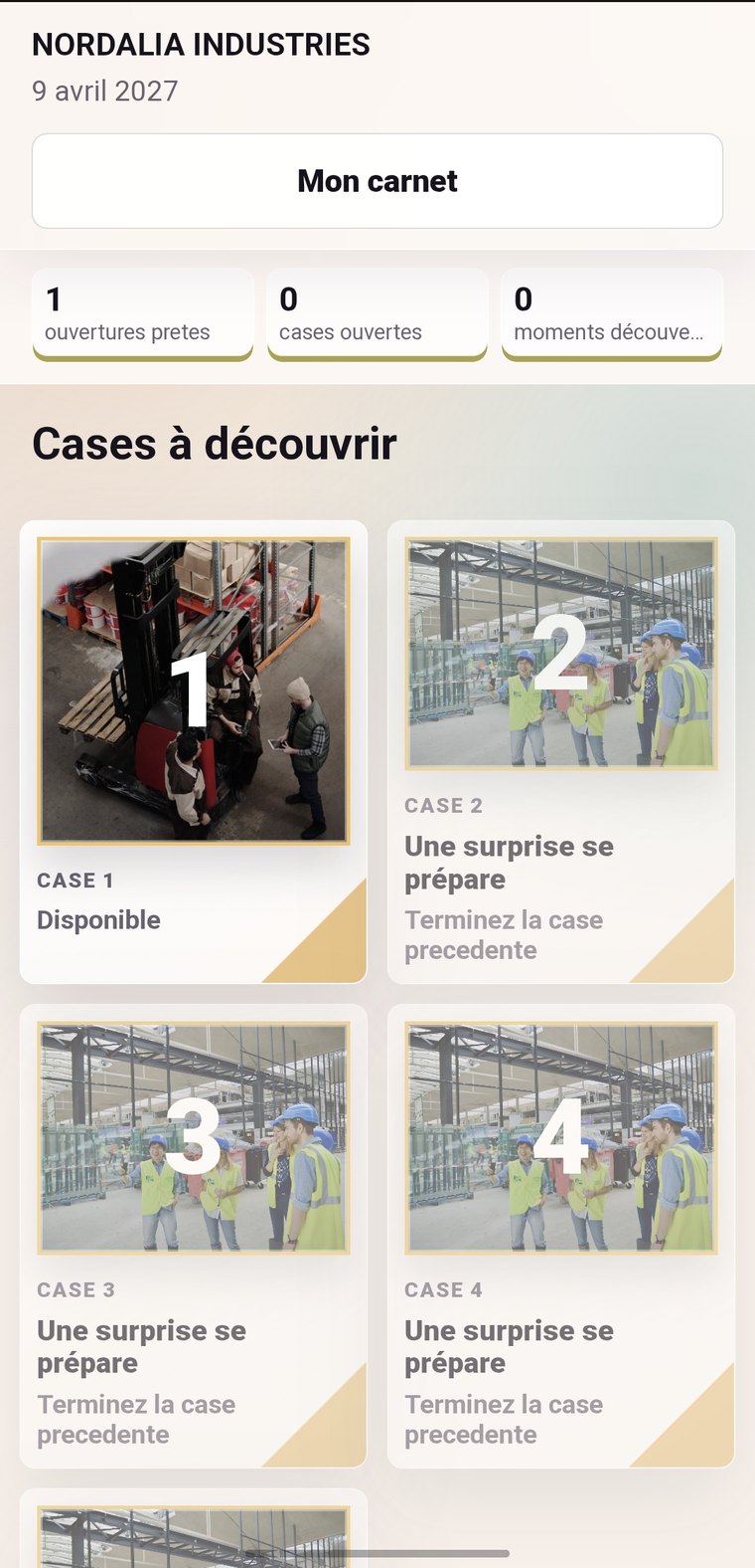 Cases à ouvrir dans un calendrier Safety Week sur smartphone