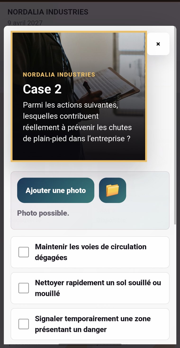 Question à choix dans un calendrier digital prévention sécurité