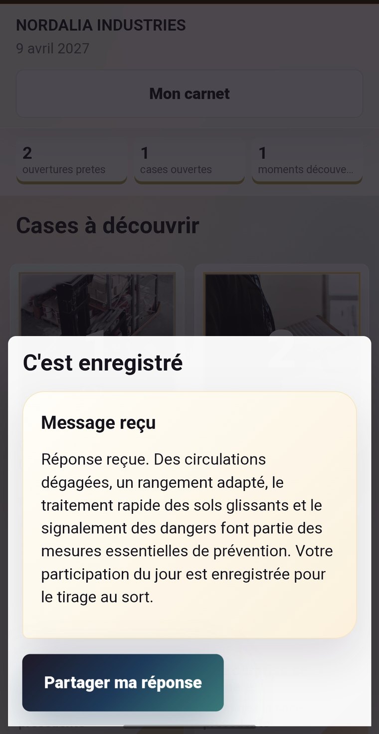 Message reçu après réponse dans une Safety Week digitale